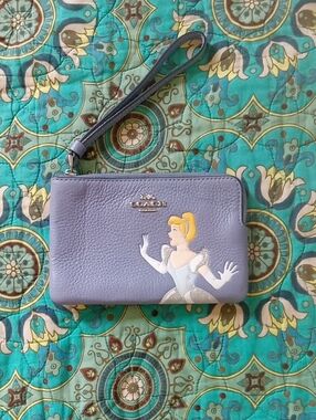 Coach Lavender Leather Wristlet with Cinderella Illustration